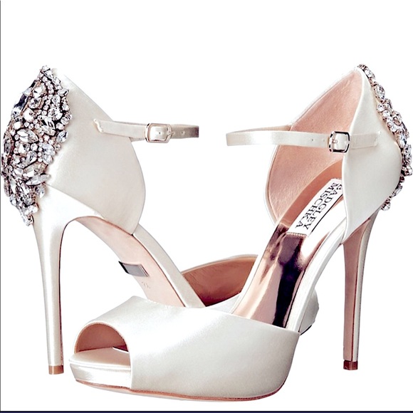 Badgley Mischka Shoes - Badgley Mischka Dawn Satin White Peep Toe Pump Heel - Size 7.5